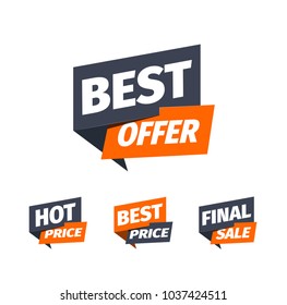 Discount stickers set with different text. Sale buttons isolated vector illustration