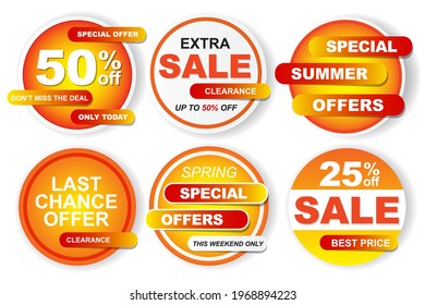 Discount stickers, special offer stickers, seasonal clearance buttons. Special offer, limited, sticker, banner, label vector. Set