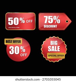 Discount Stickers Vector Set for Promotions and Sales, Black Friday