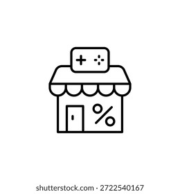 Icono de contorno de la tienda de descuento con signo más menos