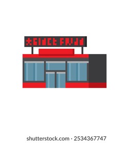 Icono de pixel art de la tienda de descuento. Diseño para el logotipo, el Web, el App móvil, la etiqueta engomada, las insignias y los parches. Video Juego sprite. 8 bits. Ilustración vectorial aislada.