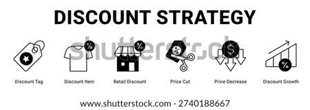 Discount Strategy web banner icon concept, with Discount Tag, Discount Item, Retail Discount, Price Cut, Price Decrease, Discoun.