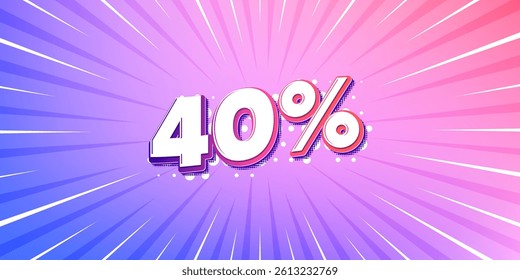 Discount sun rays gradient banner. Light burst background. 40 percent off sale tag. Discount offer price sign. Special offer symbol. Gradient sun rays. Sunburst light. Vector