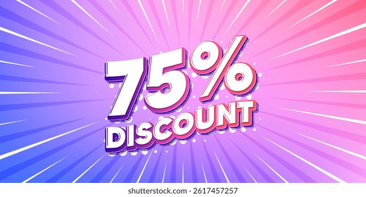 Discount sun rays gradient banner. Light burst background. 75 percent discount tag. Sale offer price sign. Special offer symbol. Gradient sun rays. Sunburst light. Vector