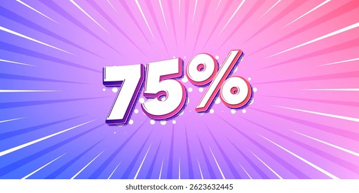 Descuento rayos solares gradiente Anuncio. Fondo de ráfaga de luz. 75 por ciento de descuento en la etiqueta de venta. Muestra de Precio de oferta de descuento. Símbolo de oferta especial. Rayos de sol degradados. Luz de rayos solares. Vector
