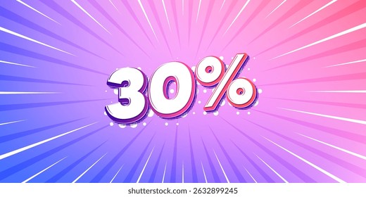 Discount sun rays gradient banner. Light burst background. 30 percent off sale tag. Discount offer price sign. Special offer symbol. Gradient sun rays. Sunburst light. Vector