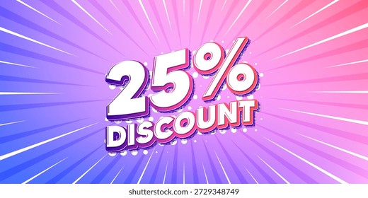 Discount Sonnenstrahlen Farbverlauf Banner. Heller burst Hintergrund. 25 Prozent Rabatt. Preisschild des Verkaufsangebots. Sonderangebotszeichen. Farbverlauf-Sonnenstrahlen. Sonnenaufgangslicht. Vektorgrafik