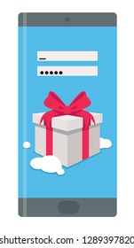 Discount system. Sign up and get presents. E-mail advertising. Spam box. Gift under snow drifts. Winter sale. Free bonus.