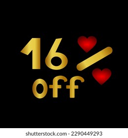 Discount tag up to 16% off. sixteen percent off, vector template design illustration