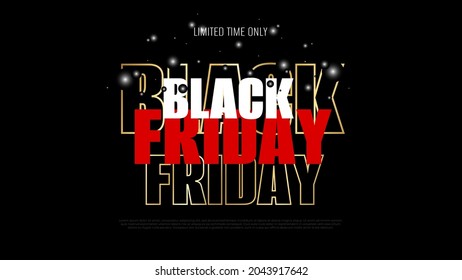 Discount tag with 3d words on black background. Black Friday sale concept design poster, banner, flyer, placard. Vector illustration