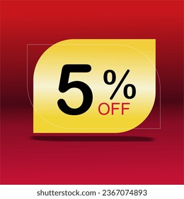 discount tag, 5% off five percent off, red background, yellow tag