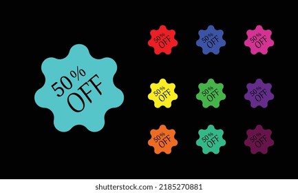  Discount Tag, 50 Percentage Off. Special Offer Sale. Set of  Price discount, colorful bundle. Bubble  Template for your advertising design. Vector illustration