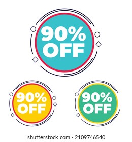 Discount tag with 90%. Special offer price tag, sign, label, icon for an advertising campaign at retail. Design element for promotional ad.