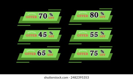 discount tag banner 70% to 80% and 45% to 75% green background black and red text