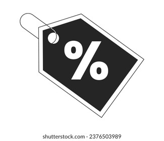 Discount tag black and white 2D line cartoon price tag. Percent isolated vector outline sticker sale holiday. Off sticker. Discount badge monochromatic flat spot illustration, retail promotion label