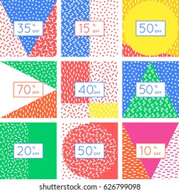 Discount tag card design set. Abstract geometric elements. Layout template card, invitation, brochure, flyer. Special offer, big sale,  interest discount template