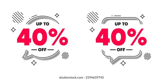 Discount tag chat speech bubble. Social media concept. Up to 40 percent off sale. Discount offer price sign. Special offer symbol. Save 40 percentages. Line design chat bubble. Vector