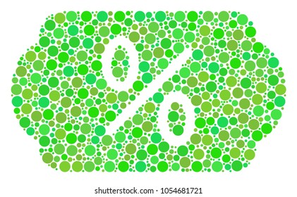 Discount Tag collage of circle elements in various sizes and green shades. Vector round dots are grouped into discount tag composition. Freshness vector illustration.