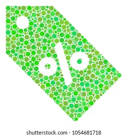 Discount Tag collage of dots in different sizes and eco green color tinges. Vector circle elements are grouped into discount tag composition. Ecological vector illustration.