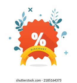Descubre el diseño de etiquetas en 3D con elementos florales. Etiqueta de descuento para ventas al por menor. Ventas en línea. Ilustración vectorial.