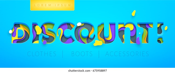 Discount tag design template in paper art carving style. Vector Illustration