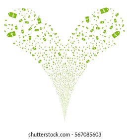 Discount Tag fireworks stream. Vector illustration style is flat eco green iconic symbols on a white background. Object double fountain made from random pictograms.
