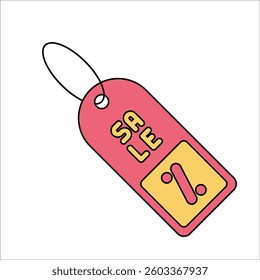 Discount Tag Flat design style, red tag with a percentage sign, symbolizing sales, promotions, and marketing, great for e-commerce and retail designs.
