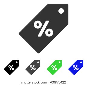 Discount Tag flat vector illustration. Colored discount tag, gray, black, blue, green icon variants. Flat icon style for application design.