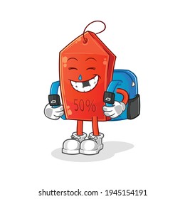 discount tag goes to school vector. cartoon character