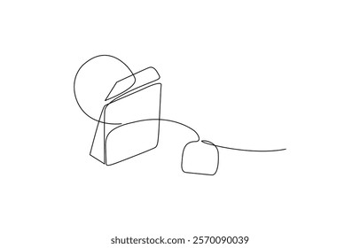 Discount tag icon line continuous drawing vector. One line price tag icon vector background. One continuous line drawing of tea bag.