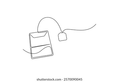 Discount tag icon line continuous drawing vector. One line price tag icon vector background. One continuous line drawing of tea bag.