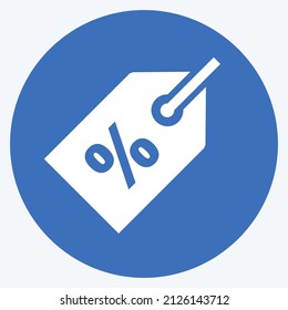 Discount Tag II Icon in trendy long shadow style isolated on soft blue background