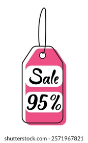 Discount tag illustrating 95 percent off on merchandise for a seasonal sale event