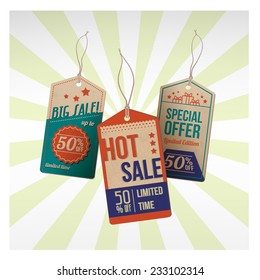 Discount tag labels with stripe vintage style