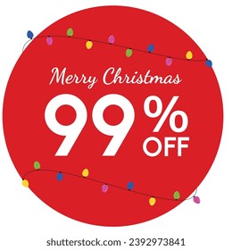 Discount tag with 'Merry Christmas' highlighted, surrounded by a red circle. Yellow, magenta, blue, and green fairy lights add a festive touch to the Christmas promotion.