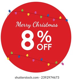 Discount tag with 'Merry Christmas' highlighted, surrounded by a red circle. Yellow, magenta, blue, and green fairy lights add a festive touch to the Christmas promotion.