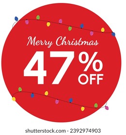 Discount tag with 'Merry Christmas' highlighted, surrounded by a red circle. Yellow, magenta, blue, and green fairy lights add a festive touch to the Christmas promotion.