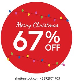 Discount tag with 'Merry Christmas' highlighted, surrounded by a red circle. Yellow, magenta, blue, and green fairy lights add a festive touch to the Christmas promotion.