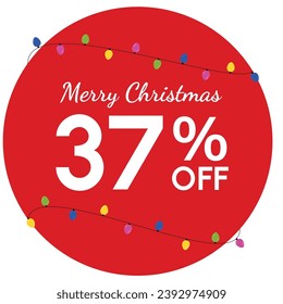 Discount tag with 'Merry Christmas' highlighted, surrounded by a red circle. Yellow, magenta, blue, and green fairy lights add a festive touch to the Christmas promotion.