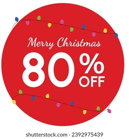 Discount tag with 'Merry Christmas' highlighted, surrounded by a red circle. Yellow, magenta, blue, and green fairy lights add a festive touch to the Christmas promotion.