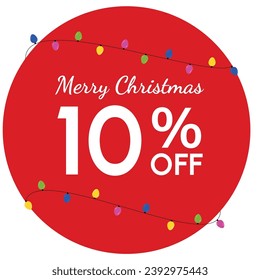 Discount tag with 'Merry Christmas' highlighted, surrounded by a red circle. Yellow, magenta, blue, and green fairy lights add a festive touch to the Christmas promotion.