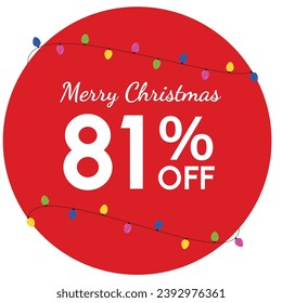 Discount tag with 'Merry Christmas' highlighted, surrounded by a red circle. Yellow, magenta, blue, and green fairy lights add a festive touch to the Christmas promotion.