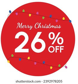 Discount tag with 'Merry Christmas' highlighted, surrounded by a red circle. Yellow, magenta, blue, and green fairy lights add a festive touch to the Christmas promotion.