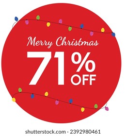 Discount tag with 'Merry Christmas' highlighted, surrounded by a red circle. Yellow, magenta, blue, and green fairy lights add a festive touch to the Christmas promotion.