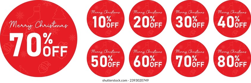 Discount tag with Merry Christmas highlighted, surrounded by a red circle. Christmas promotion sales tags. Vector illustration