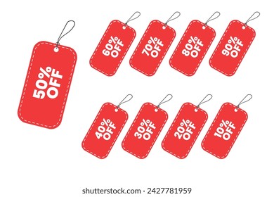 discount tag price set vector illustration, discount coupon of cash for future use. sales with an excellent offer for shopping, Special offer promotion on price tags on red tag discount