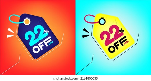 Discount tag for promotion with sale 22% off. Same model with different colors split in half in the background