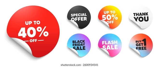 Discount tag red sticker tag. Special offer paper price tags. Up to 40 percent off sale. Discount offer price sign. Special offer symbol. Save 40 percentages. Discount, black friday sticker. Vector