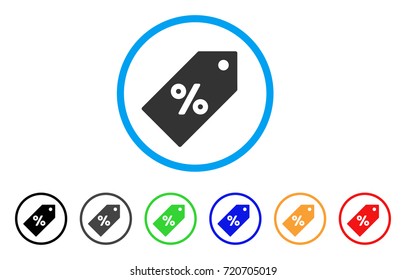 Discount Tag rounded icon. Style is a flat discount tag gray symbol inside light blue circle with black, gray, green, blue, red, orange versions. Vector designed for web and software interfaces.