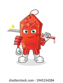 discount tag samurai cartoon. cartoon mascot vector
